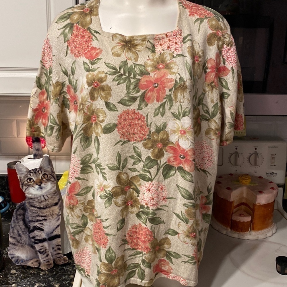 P womens Alfred Dunner floral stretch short sleeve plus size knit top size 2X